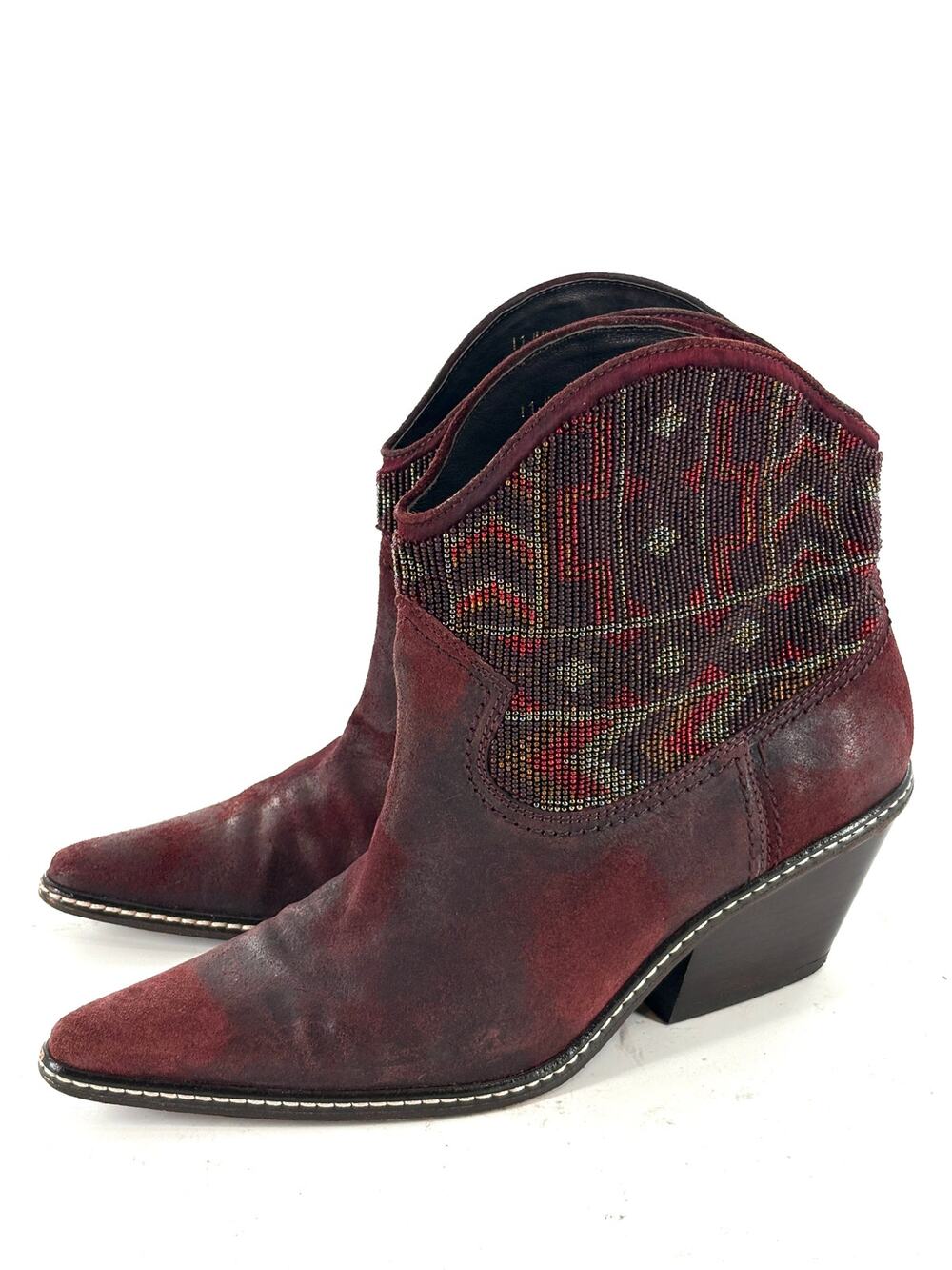 Donald J Pliner Western Couture Julisa Cowboy Boots 8 Beaded Red Burgundy Boho